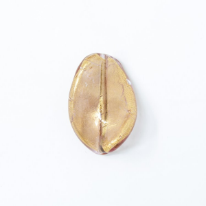 Perla di Murano foglia attorcigliata 32 mm. Vetro alessandrite e foglia oro. Foro passante.