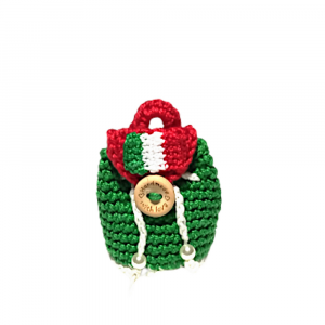 Portachiavi zainetto rosso bianco e verde ad uncinetto 5.5x6.5 cm - Crochet by Patty