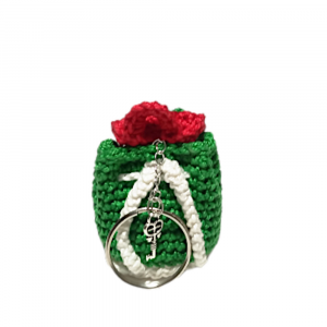 Portachiavi zainetto rosso bianco e verde ad uncinetto 5.5x6.5 cm - Crochet by Patty