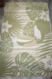 Tappeto In Corda Verde Disegno Foglie 150 X 90 Cm