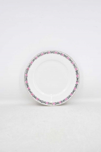 Piatto In Ceramica Bavaria Bianco Disegno Fiori Rosa 20 Cm