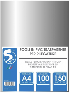Copertine rilegatura A4 PVC trasp. -150 micron (100Fg.)