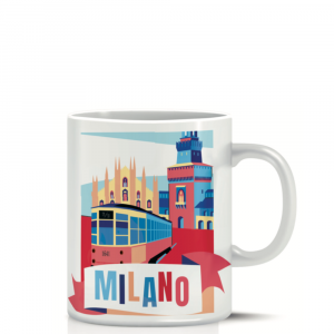 Tazza mug Italy sfondo Milano con manico in ceramica - Souvenir