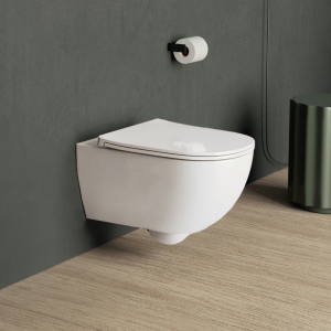 Glossy white suspended rimless toilet Pin Nic Design