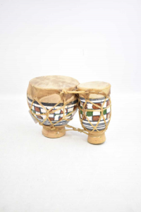 Pair Of Drums Ceramic With Coating Leather 13x19 Cm