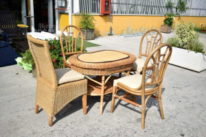 3 Chairs Imbottite + Armchair + Table In Rattan For Outdoors