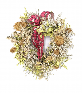 Ghirlanda Natalizia con conifere, bacche e fiori secchi o stabilizzati