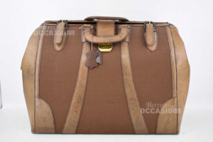 Borsone Da Viaggio In Pelle E Tessuto Marrone Vintage Golden Leaf Dimensione 46x39x26