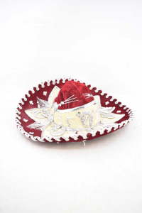 Sombrero Dekorativ Mexiko Rot Silber Pigalle Gemacht Inmexico 42 Cm Durchmesser