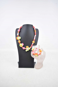 Necklace And Bracelet From Baby Girl Sevi Wood Pink Orange