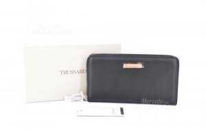 Wallet Woman Trussardi New Black Faux Leather 20x11 Cm