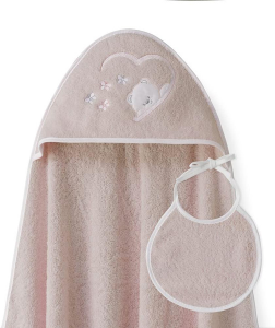 Asciugamano Mantellina con cappuccio per bambini con bablagino - Orso Farfalle rosa chiaro