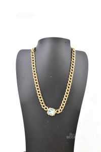 Necklace Golden With Stone Light Blue 43 Cm