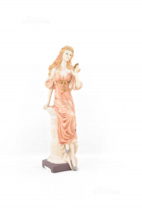 Estatua Mujer Que Sí Ammira Allo Espejo Vestido Rosa H 35