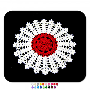 Centrino bianco e rosso rotondo ad uncinetto 19.5 cm - Crochet by Patty