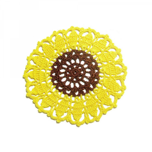 Sottobicchiere girasole giallo e marrone ad uncinetto 16 cm - 4 PEZZI - Crochet by Patty