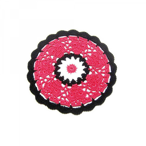 Sottobicchiere fucsia bianco e nero ad uncinetto 14 cm - Crochet by Patty