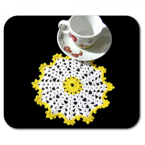 Sottobicchiere bianco e giallo ad uncinetto 13 cm - 4 PEZZI - Crochet by Patty