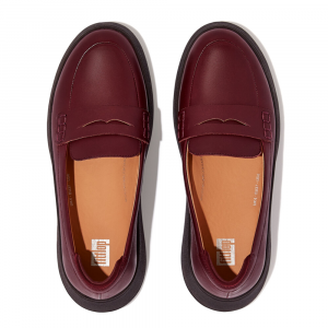 Fitflop - F-MODE LEATHER FLATFORM PENNY LOAFERS PLUMMY