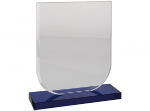 Trofeo in vetro bianco base blu