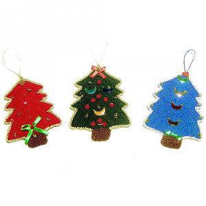 Alberello di Natale rosso, blu e verde ad uncinetto 9x13 cm - 3 PEZZI - Crochet by Patty