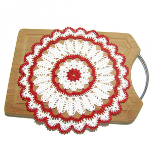 Centrino Natalizio bianco e rosso rotondo ad uncinetto 26.5 cm - Crochet by Patty