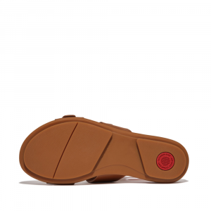 Fitflop - GRACIE RUBBER-BUCKLE TWO-BAR LEATHER SLIDES Light Tan - DROP 10