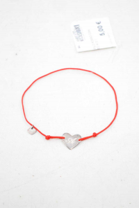 Bracelet In Thread Red With Silver Heart By