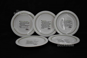 5 Ceramic Plates Sign Hugo Toniazzi White With Recipes 25 Cm