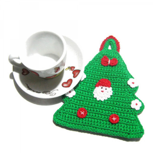 Presina di Natale verde a forma di alberello ad uncinetto 12.5x16 cm - Crochet by Patty