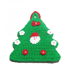Presina di Natale verde a forma di alberello ad uncinetto 12.5x16 cm - Crochet by Patty