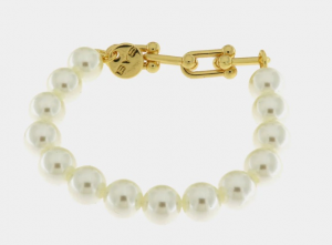 BY SIMON - Bracciale in Metallo con perle e mini catena oro
