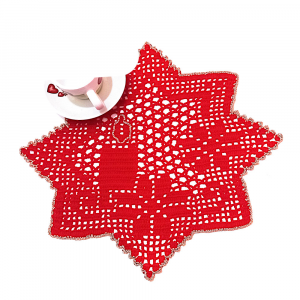 Centrino Natalizio rosso e argento ad uncinetto 34 cm - Crochet by Patty