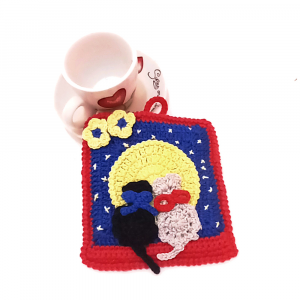 Presina gatti innamorati rossa e blu ad uncinetto 12.5x15 cm - Crochet by Patty