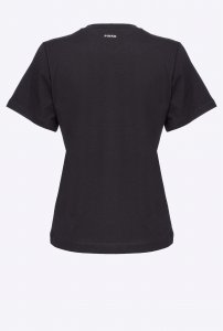 T-shirt Corfù con ricamo shiny nera Pinko
