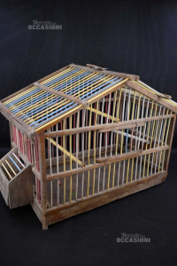 Käfig Per Kleine Vögel Aus Holz Mit Zeilen Blau 54x29x38 Cm