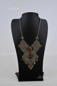Metal Necklace With Stone Brown Made In Brazil