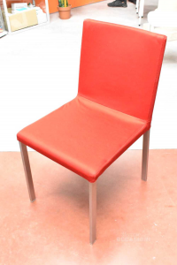 Set Of 4 Chairs Metal Rivestite Of Canvas Red Removable