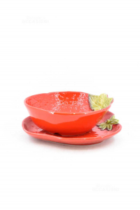 Bowls + Plate Per Strawberries Red 27x27 Approx