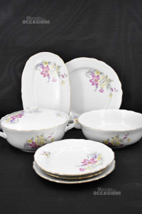 Plate Service Porcelain Fantasy Floral Richard Ginori From 12 People 40 Pieces