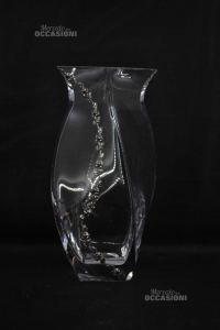 Vase Flower Stand In Crystal With Application Flowers In Silver H 33 Cm