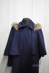 Coat Woman Original Tiroler Loden 85% Wool Virgin Size.m Approx Bluex