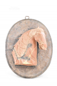 Gemälde Terrakotta Skulptur Handgefertigt Pferd 35x45 Cm