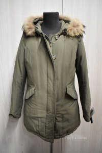 Jacket Duvet Woman Gas Size.s Green Military With Cappuccio With Fur