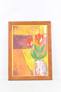 Gemälde Lackiert Blumen Tulpen Rot 28x38 Cm