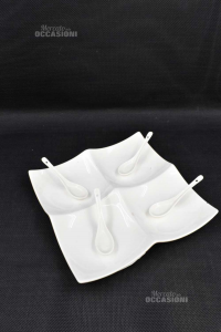 Plate For Appetizer White Square With Teaspoons 20x20 Cm