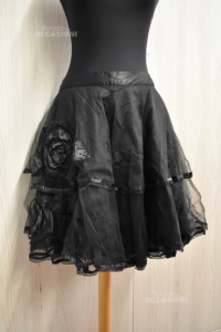 Skirt Woman Elisa Landri Size 44 Black With Tulle And Embroidery Pearls