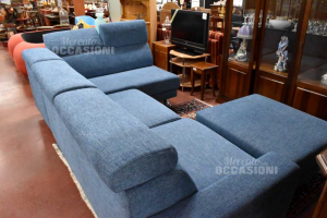 Sofa Eckig Abnehmbarer Bezug Hellblau + Puff