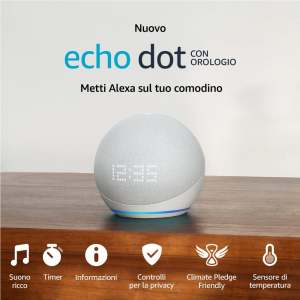 Nuovo Echo Dot (5ª generazione, modello 2022) con orologio | Altoparlante intelligente con orologio e integrazione Alexa | Bianco ghiaccio