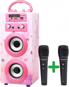 Offerte Dynasonic - altoparlante bluetooth portatile per karaoke con microfoni inclusi | lettore usb e sd, radio fm modello 025 (2 microfoni)